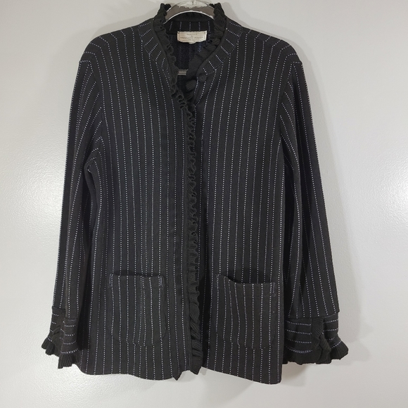 FRENCH RAGS vintage wool blend striped ruffle trim button front cardigan sweater - Picture 1 of 12